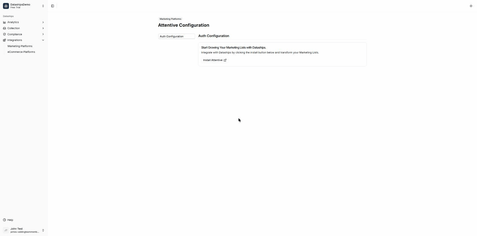 Click Install Attentive to begin the OAuth flow