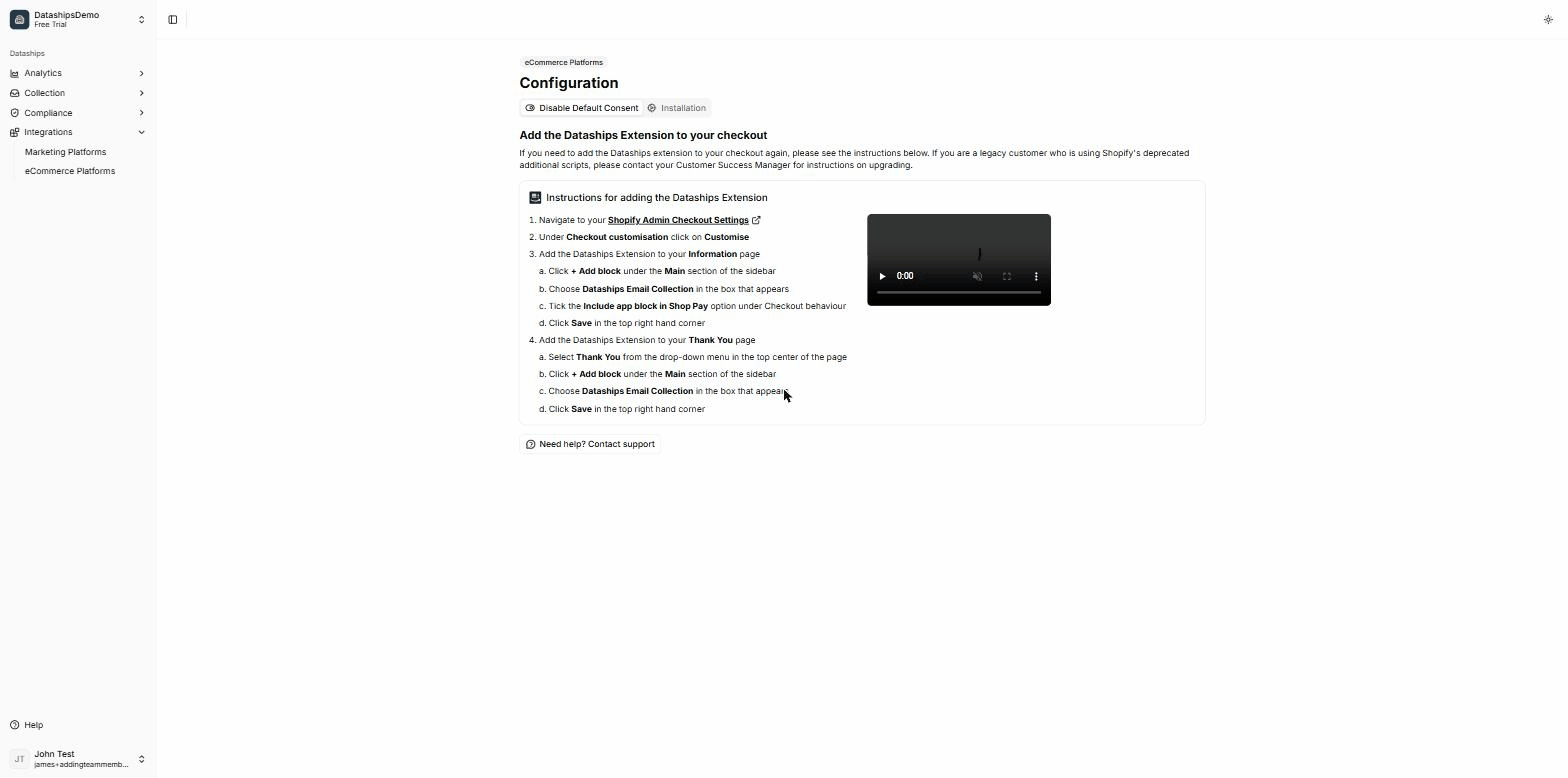 The Installation tab — your starting point for adding the widget