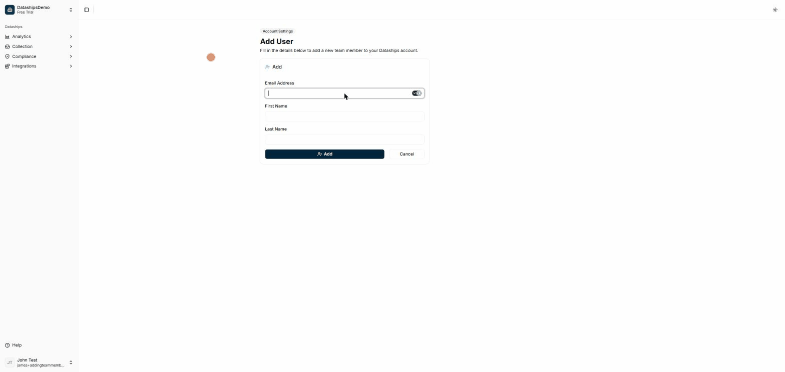 Filling in the Add User form and clicking Add
